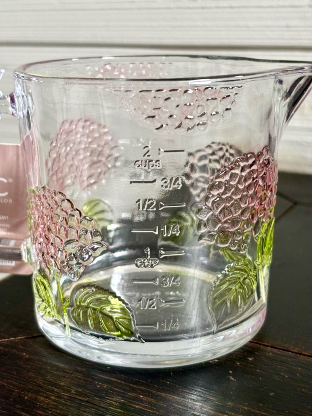 CWC Glass Measuring Cup 16oz ~ 2 Cups PINK HYDRANGEA Design NEW Microwaveable - Picture 6 of 8